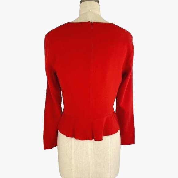 A.L.C. Women's Ann Top Size 6 Red Crepe Peplum Back Zipper Valentines Holidays - Picture 7 of 12
